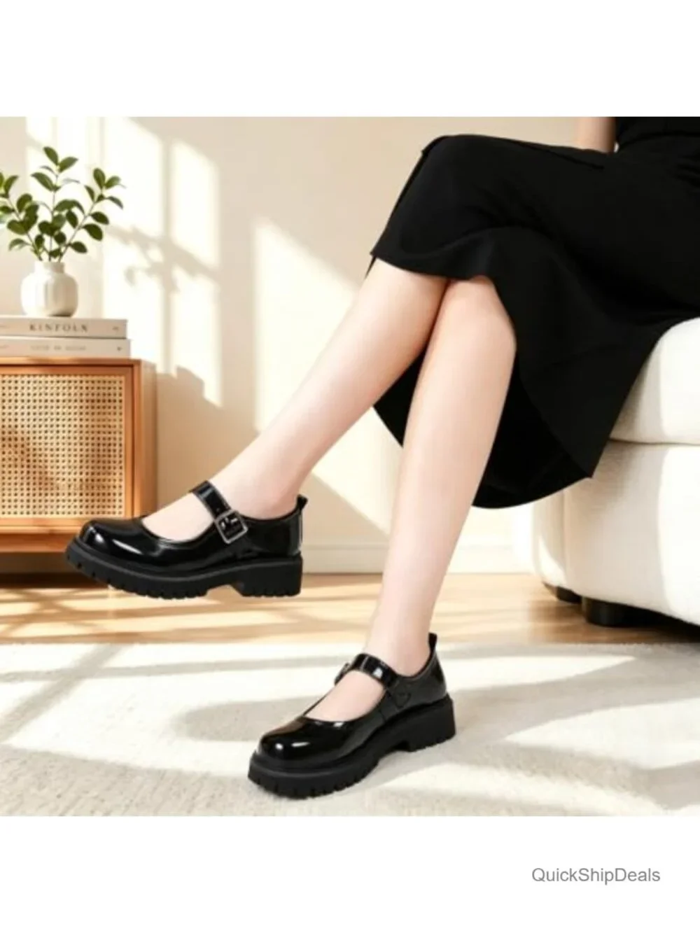 Mary Jane Shoes Women Platform Chunky Oxford Leather Buckle